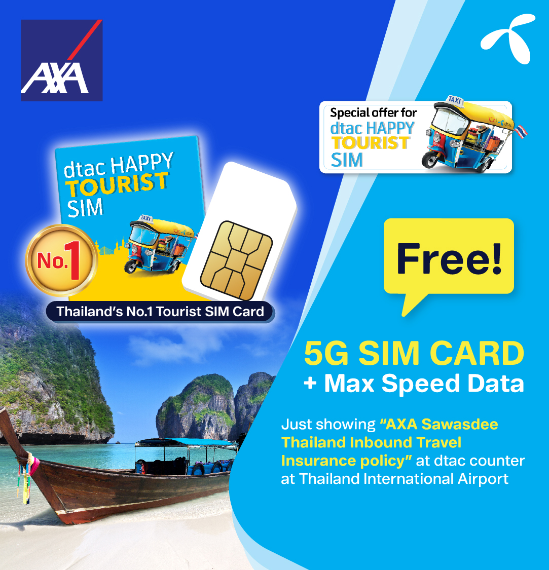 AXA Sawasdee Thailand X Free 5G Tourist Sim